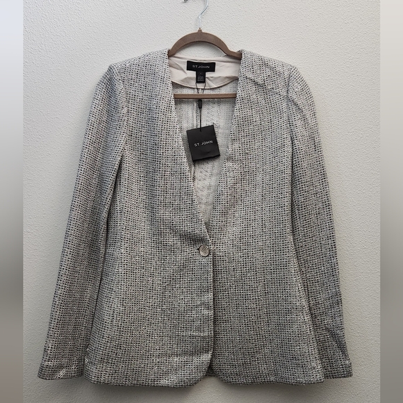 NWT St. John | Tweed Silver Sparkle Metallic Luxury Jacket size 4 - Picture 3 of 3